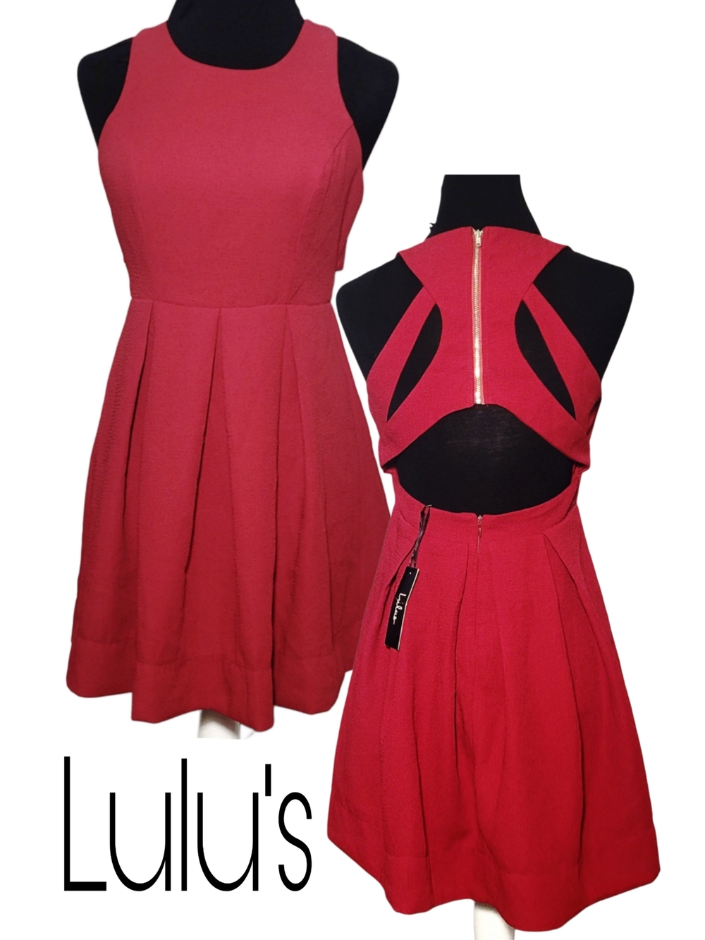 Lulu's Red Sleeveless Cutout Back Fit & Flare Skater Mini Dress